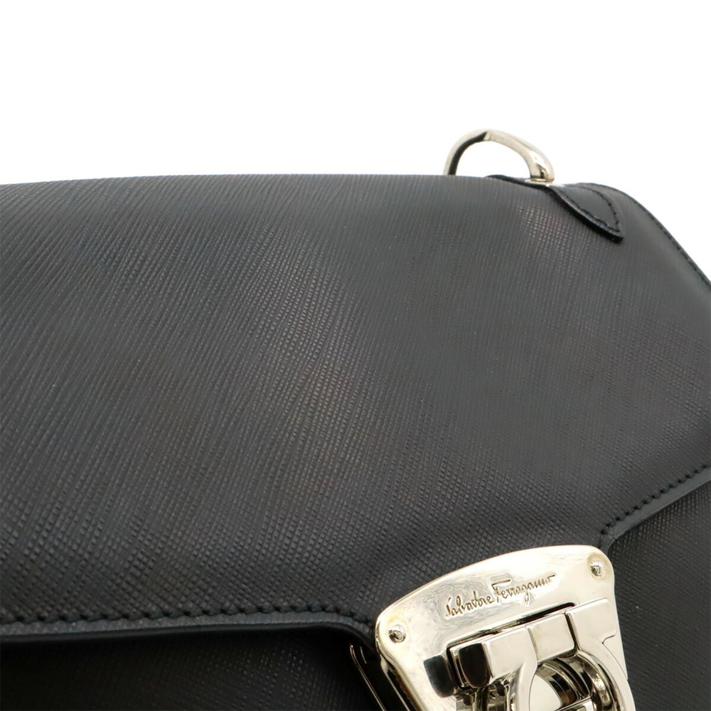 Salvatore Ferragamo Gancini Vara Chain Shoulder Handbag, Leather, Black, BW-8462 - Picture 10 of 10